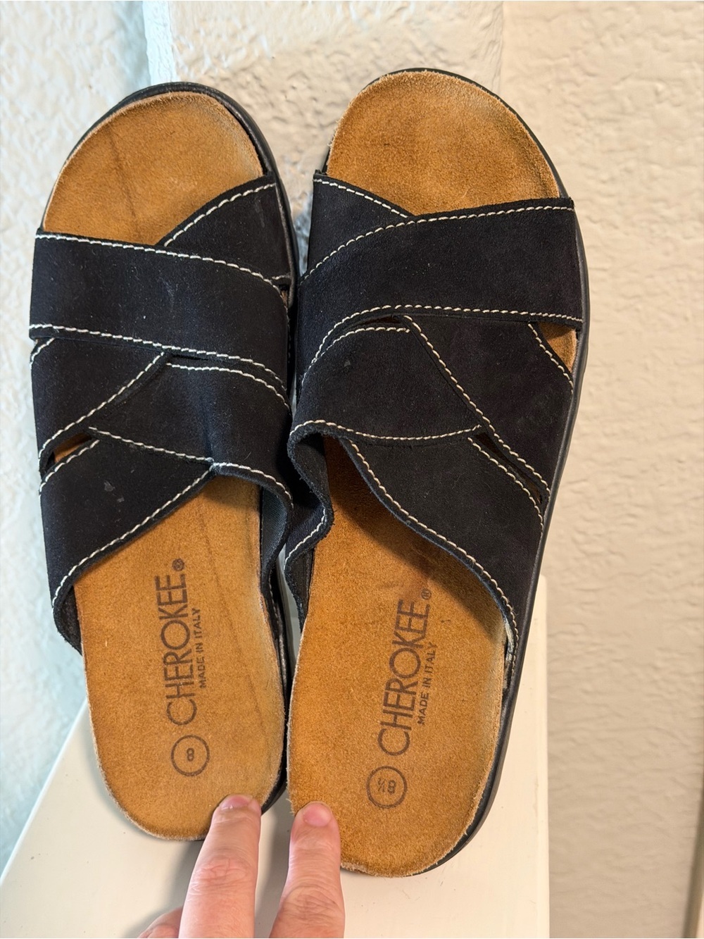 Vintage Cherokee Black Suede Slide Sandals for Women- Made in Italy
